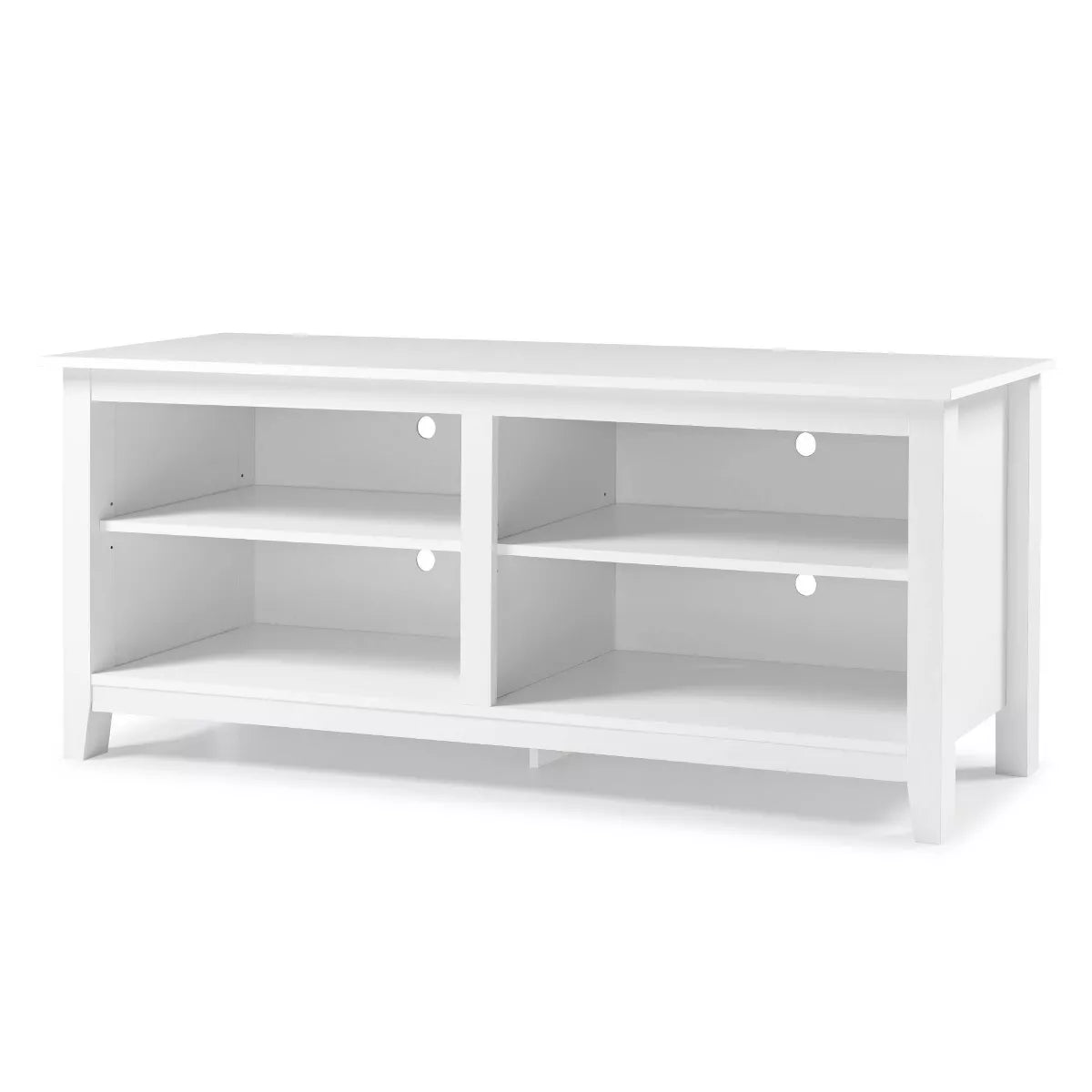 Transitional 4 Cubby Wood Open Storage TV Stand for TVs up to 65" Gray Wash - Saracina Home