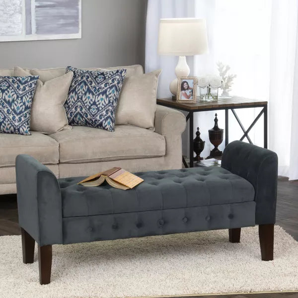 Velvet Tufted Storage Settee Bench - HomePop