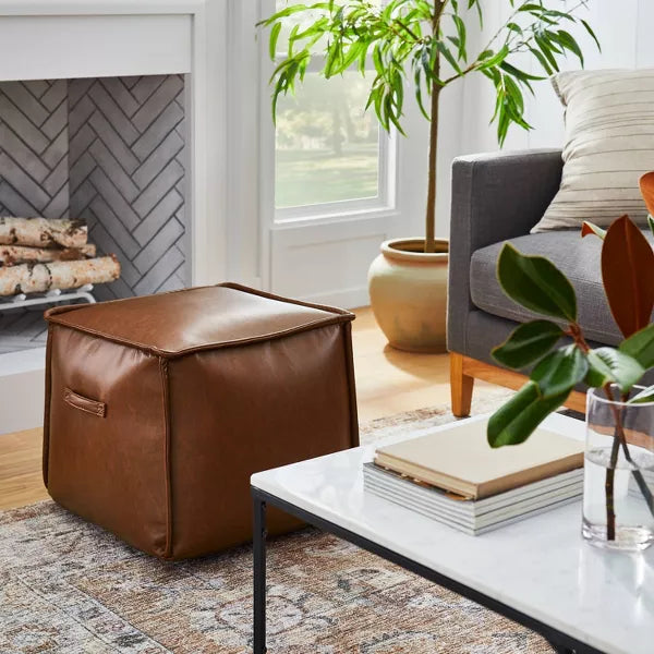 Evanston Leather Cube Pouf - Threshold™ designed with Studio McGee