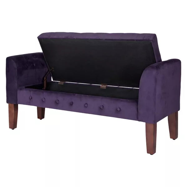 Velvet Tufted Storage Settee Bench - HomePop