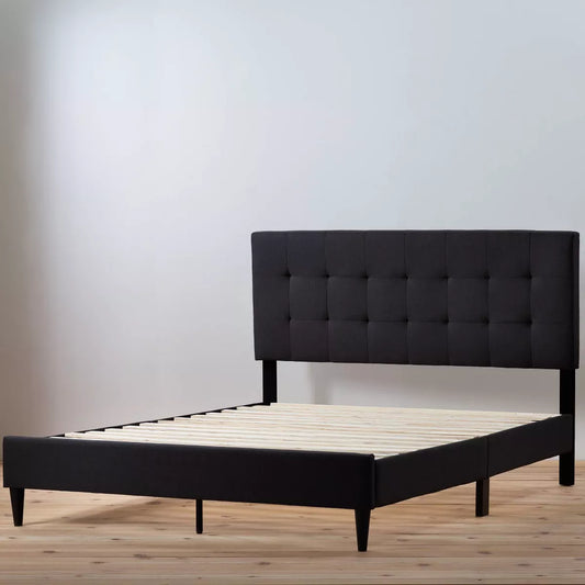 California King Tara Upholstered Platform Bed Frame with Square Tufted Headboard Charcoal - Brookside Home
