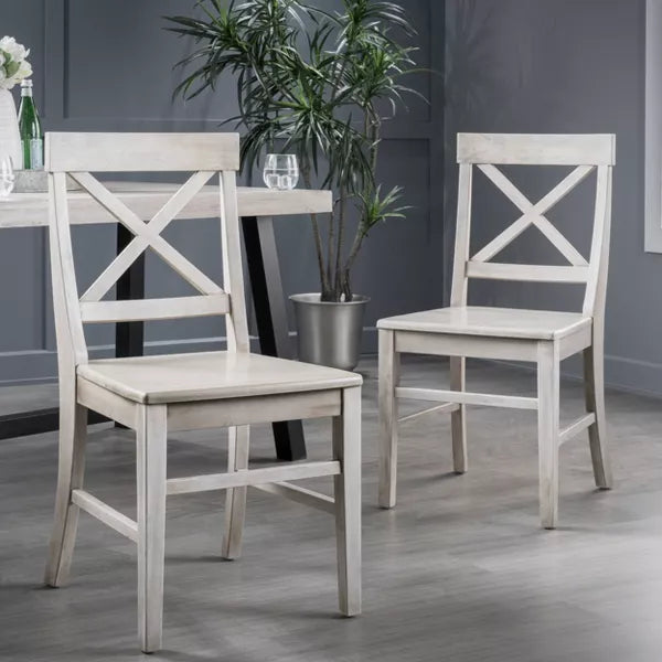 Set of 2 Roshan Farmhouse Acacia Dining Chairs Light Gray - Christopher Knight Home