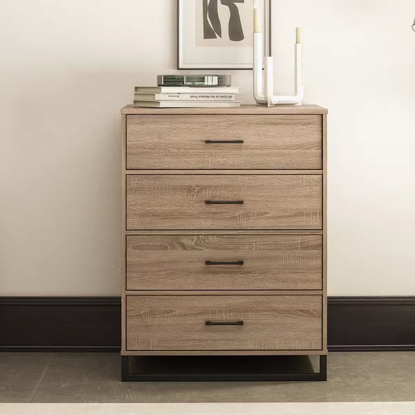 mixed material 4 drawer dresser medium brown room essentials Mixed Material 4 Drawer Dresser Natural Wood