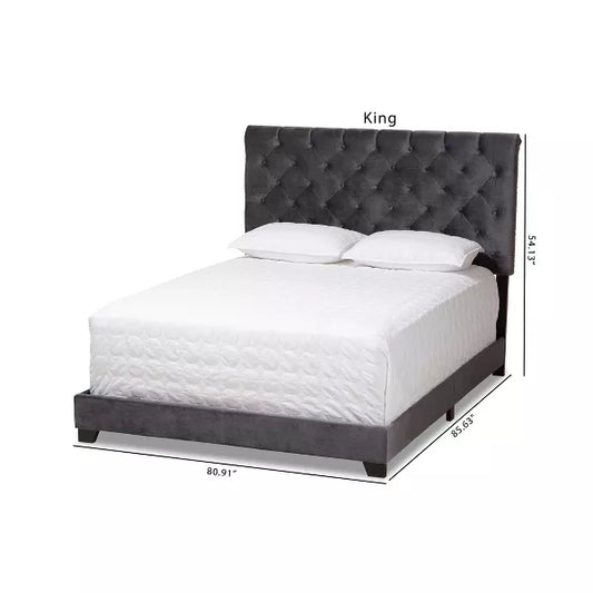 King Candace  Upholstered Bed Dark Gray - Baxton Studio