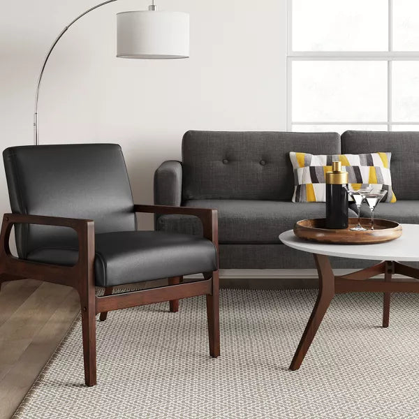Peoria Wood Armchair Black Faux Leather - Project 62