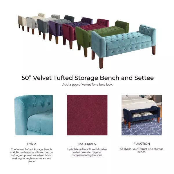 Velvet Tufted Storage Settee Bench - HomePop