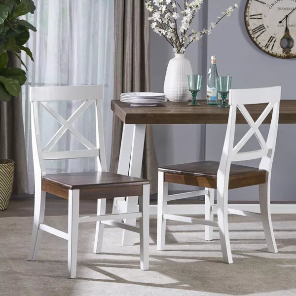 Set of 2 Roshan Farmhouse Acacia Dining Chairs Light Gray - Christopher Knight Home