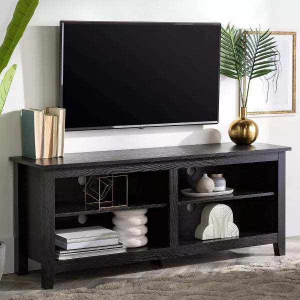 Transitional 4 Cubby Wood Open Storage TV Stand for TVs up to 65