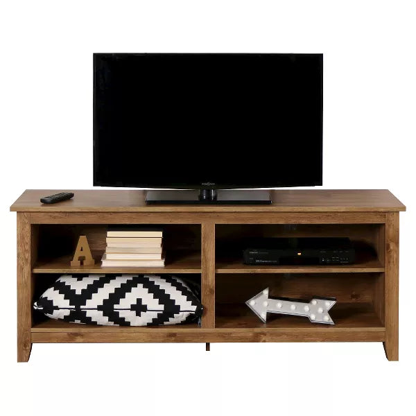 Transitional 4 Cubby Wood Open Storage TV Stand for TVs up to 65