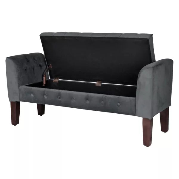 Velvet Tufted Storage Settee Bench - HomePop