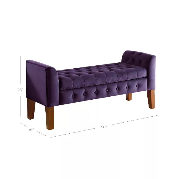 Velvet Tufted Storage Settee Bench - HomePop