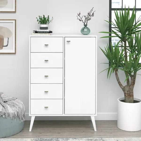 prepac milo mid century modern dresser Prepac Milo Mid-Century 6 Drawer Wooden Dresser, 16" x 52.25" x 33", Brown/White