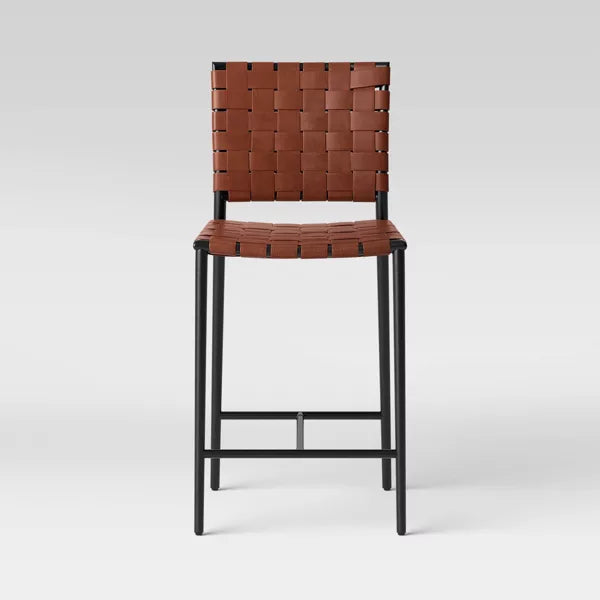 Wellfleet Woven Faux Leather Metal Base Counter Height Barstool - Threshold™