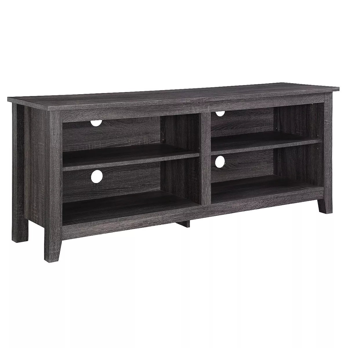 Transitional 4 Cubby Wood Open Storage TV Stand for TVs up to 65" Gray Wash - Saracina Home