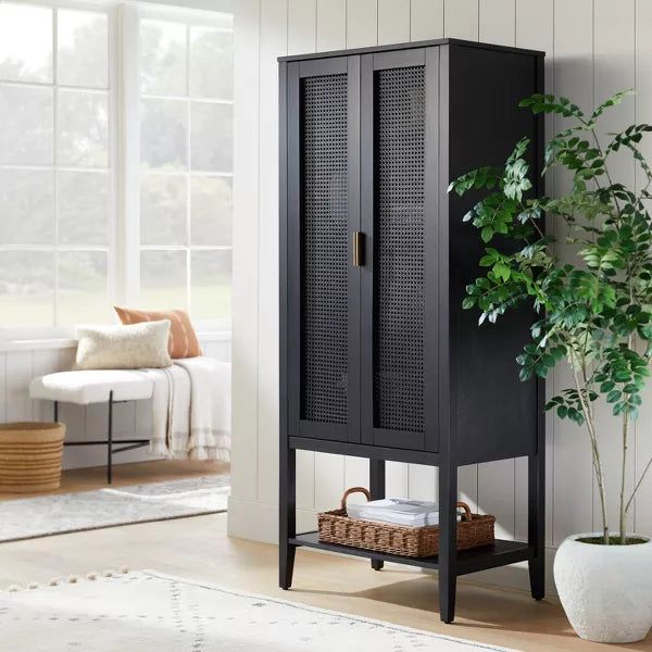 66" East Bluff Woven Cabinet Black - Threshold designed with Studio McGee