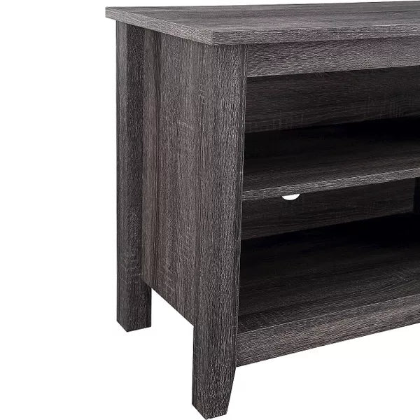Transitional 4 Cubby Wood Open Storage TV Stand for TVs up to 65" Gray Wash - Saracina Home