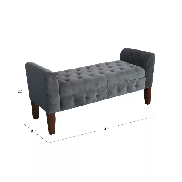 Velvet Tufted Storage Settee Bench - HomePop