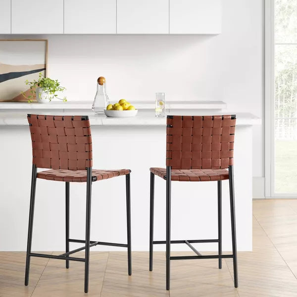 Wellfleet Woven Faux Leather Metal Base Counter Height Barstool - Threshold™