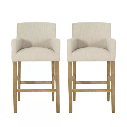 Set of 2 30.5" Armga Contemporary Fabric Upholstered Wood Counter Height Barstools Beige/Weathered Natural - Christopher Knight Home (Please be advised that sets may be missing pieces or otherwise incomplete.)