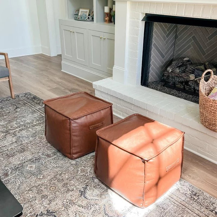 Evanston Leather Cube Pouf - Threshold™ designed with Studio McGee