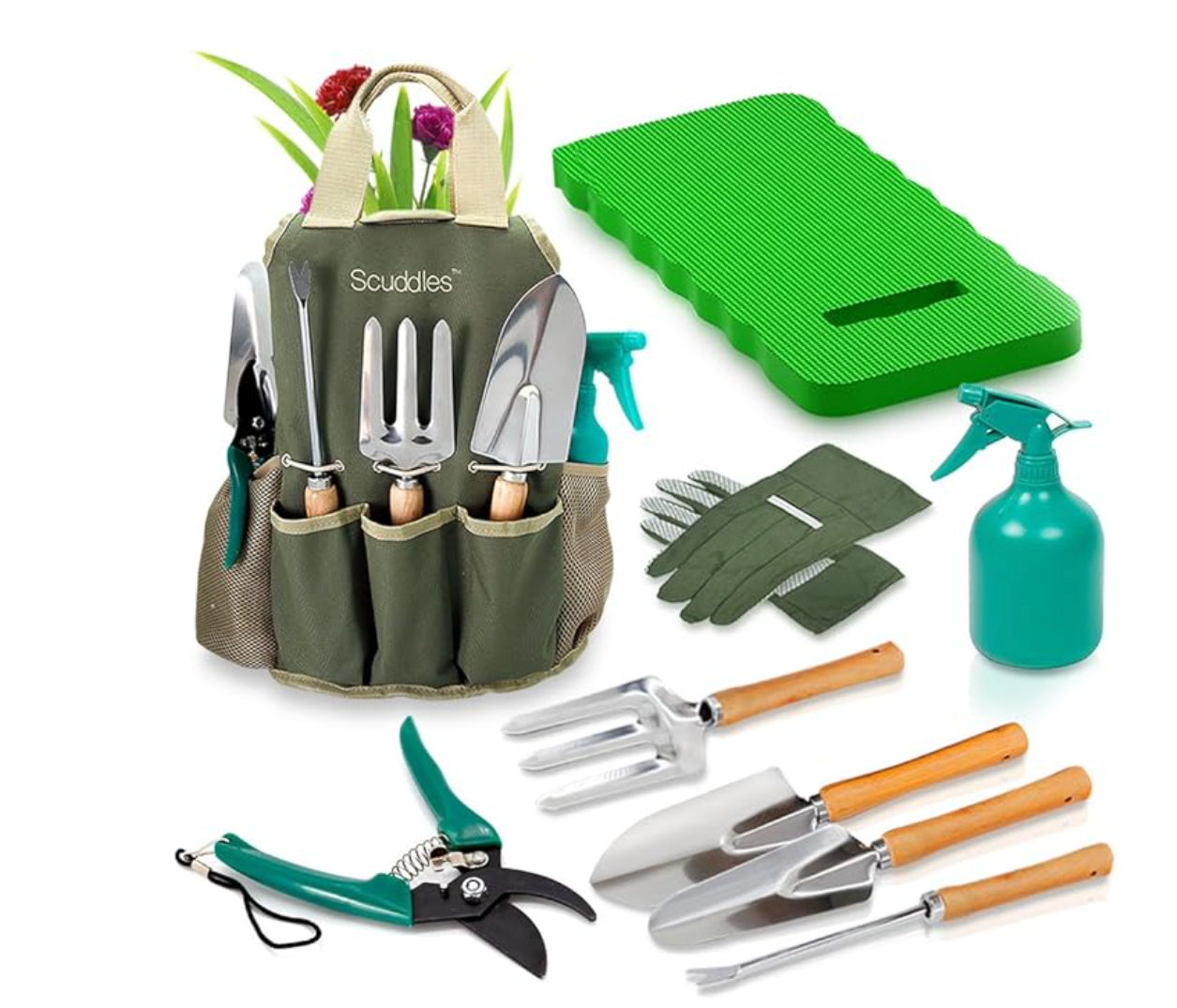 Gardening Tools Set - Stainless Steel Garden Tools with Shovel Trowel Fork Rake Weeder Water Mister, Gardening Gloves, Garden Bag