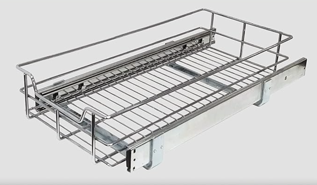 IMEX Pull-out Cabinet Organizer | Double Wire Basket Soft Close | 22'' Deep | Sliding Drawer for Cabinet Storage Shelves, Chrome (18 in)