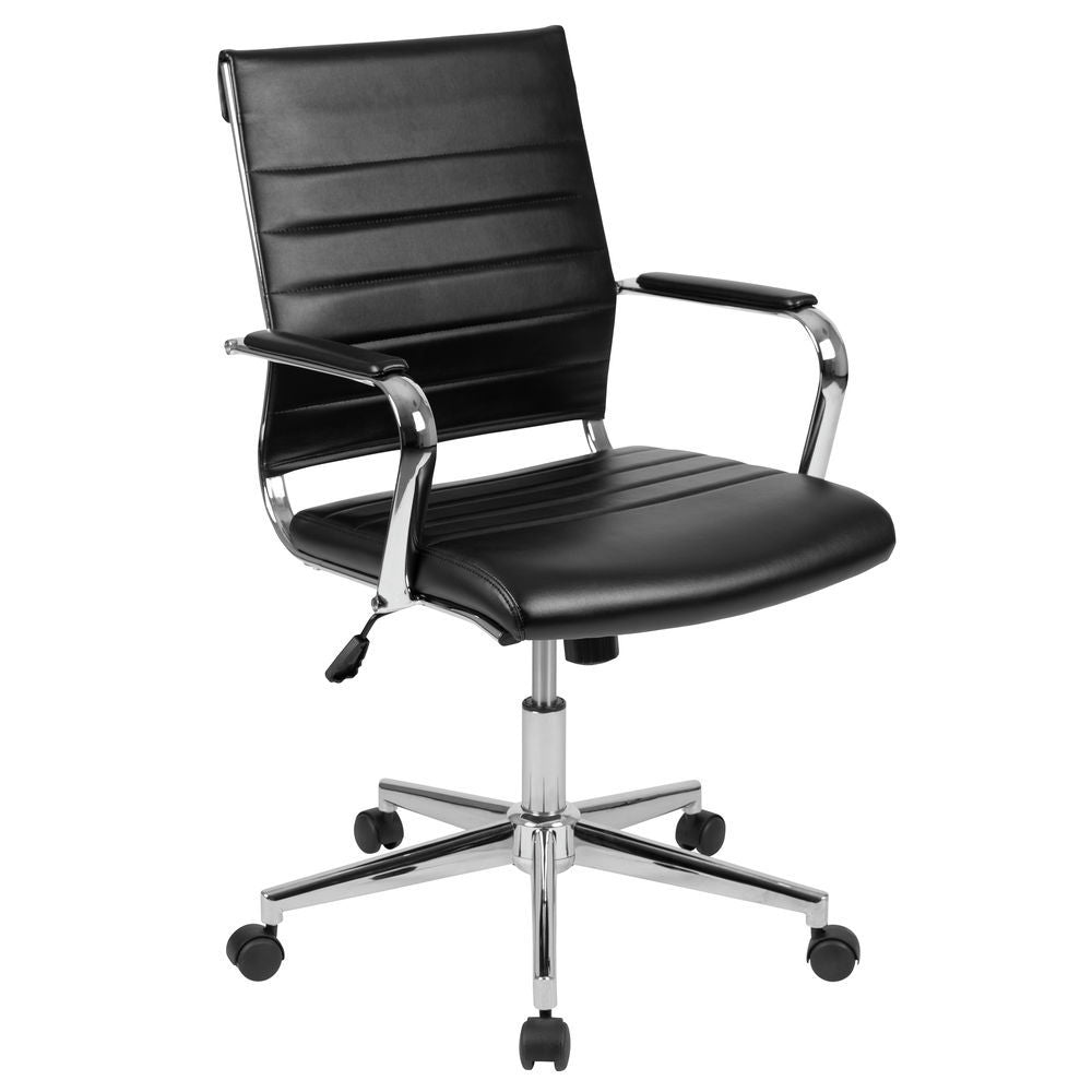 Flash Furniture Mid-Back Black LeatherSoft Contemporary Ribbed Executive Swivel Office Chair
