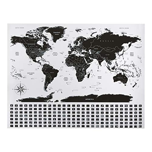 Basics Scratch Off Poster of The World Map with Scratcher and Tracking Accessories, 24