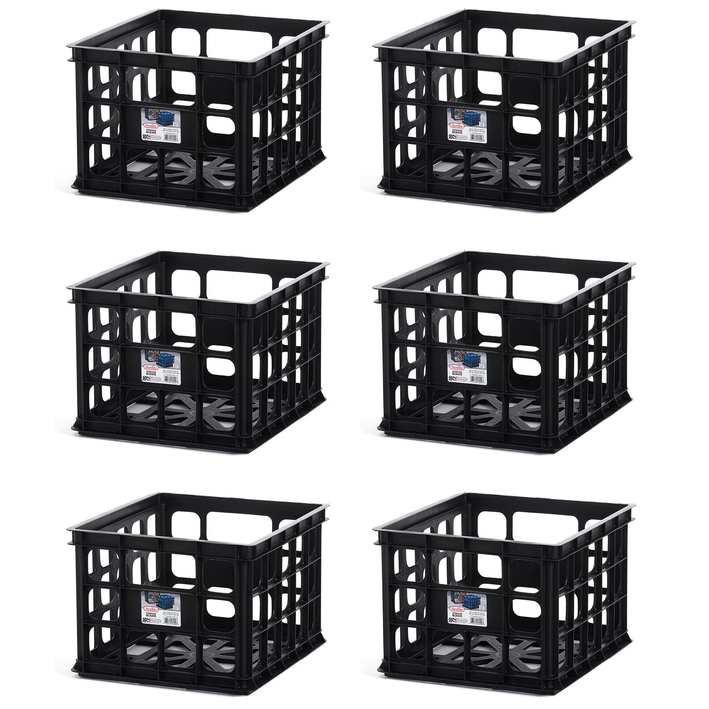 Sterilite Heavy Duty Plastic Black Storage Box Milk Crate (6 Pack)