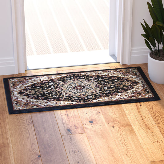 Masada Rugs Traditional Mat Area Rug Design # 401 Black (24 Inch X 40 Inch) Mat