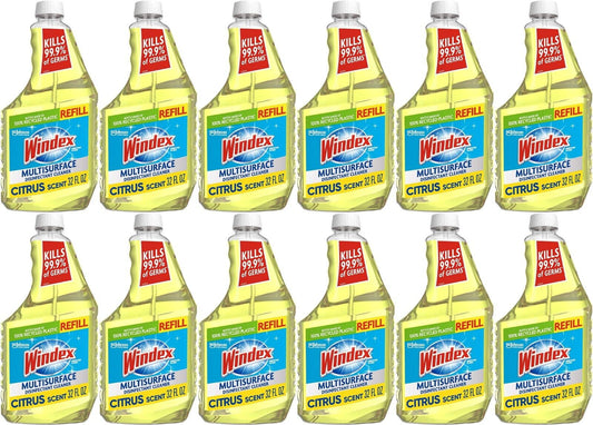 Windex Multi-Surface Cleaner Disinfectant Refill Bottle Citrus Fresh Scent 12 Pk