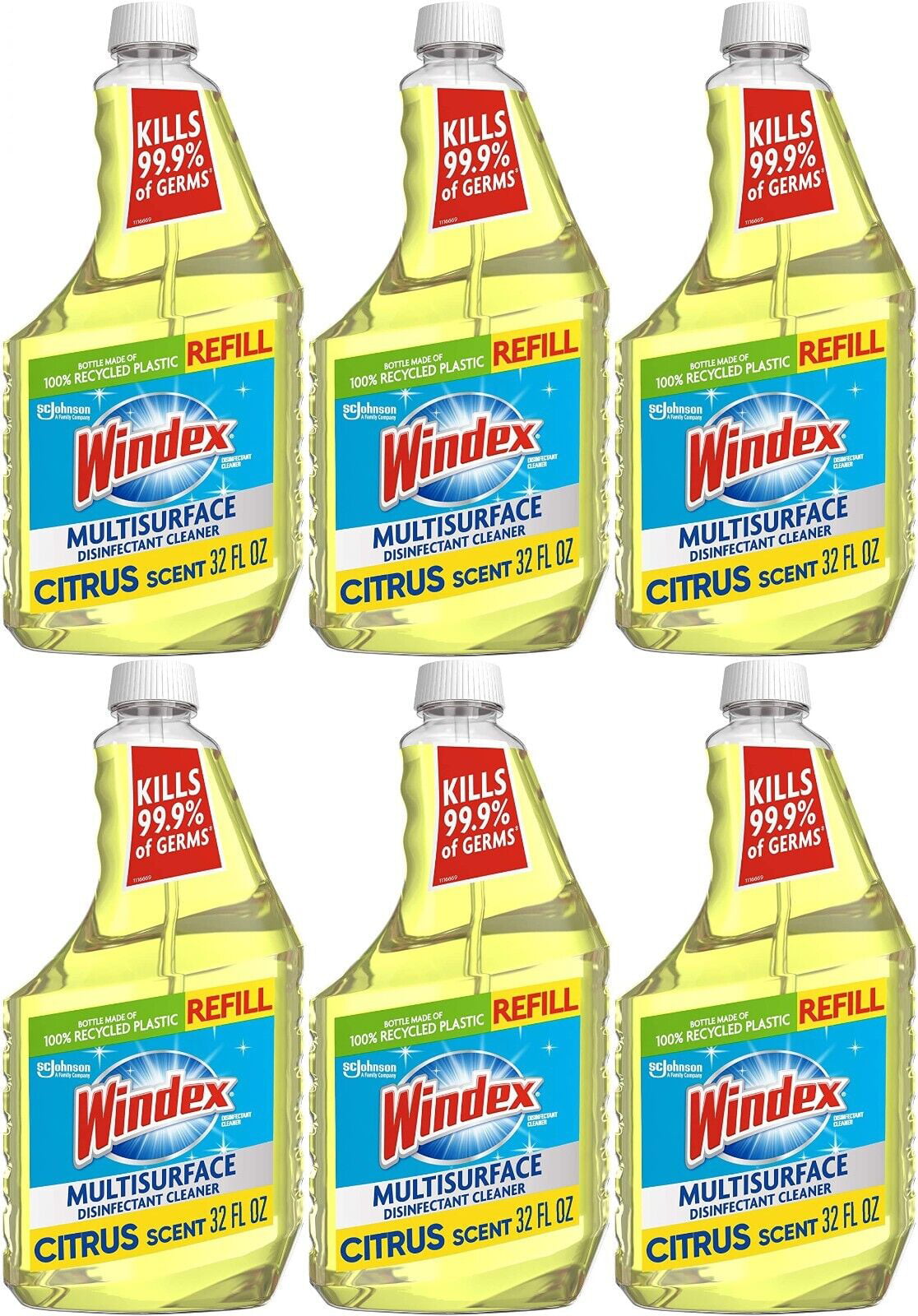 Windex Multi-Surface Cleaner Disinfectant Refill Bottle Citrus Fresh Scent 6 Pk