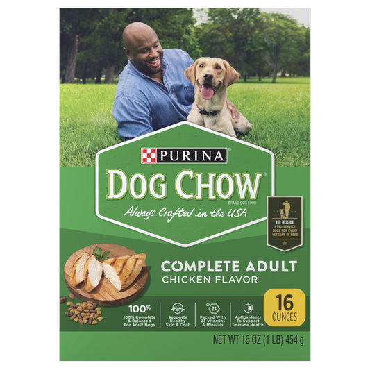 Purina Dog Chow Complete Adult Dry Dog Food Kibble With Chicken Flavor, 16 oz. Box